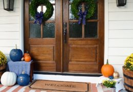 Fall Front Porch Decorations with Blue Accents